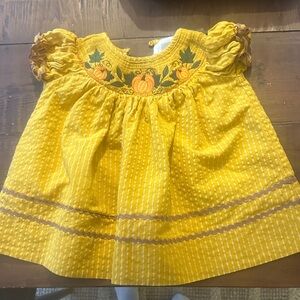 Sunny Yellow Pumpkin Embroidered Kids Dress